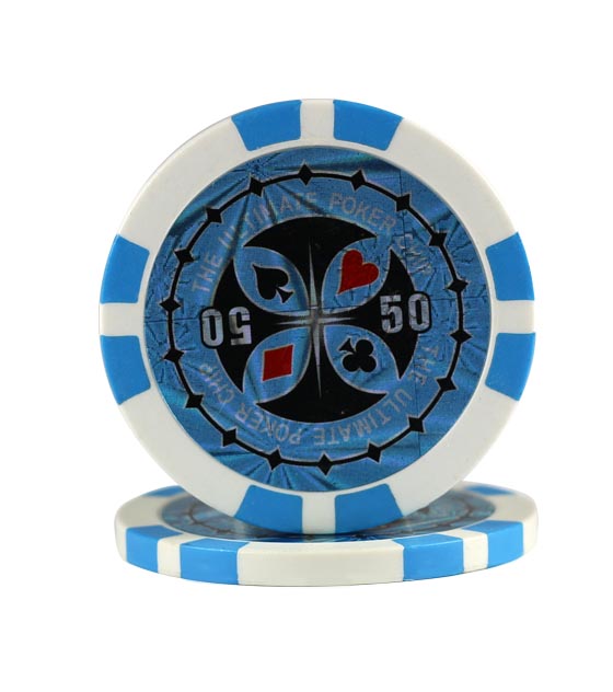 Ultimate Poker chip light blue (50), roll of 25